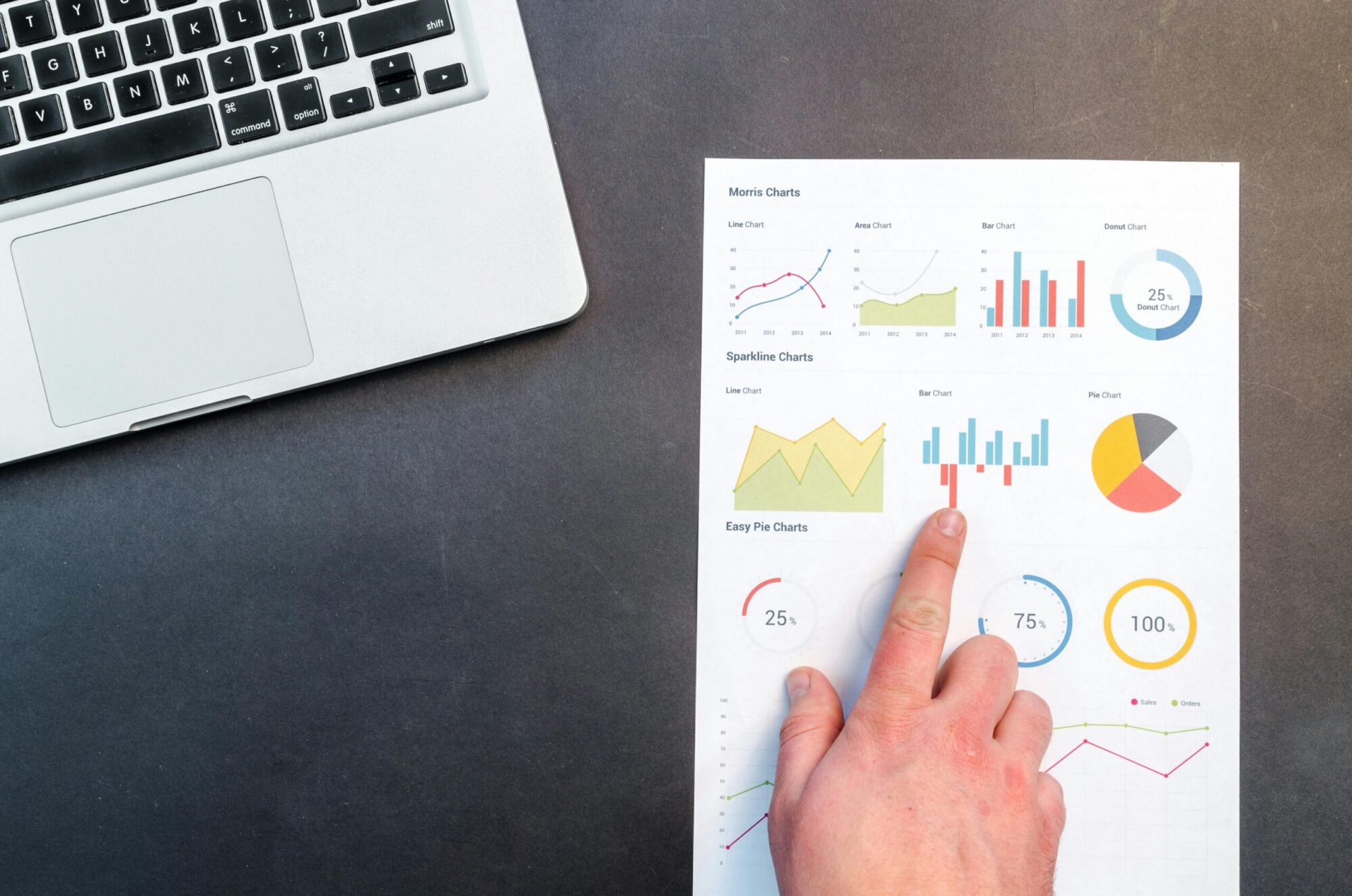 Main pointant une feuille remplie d'éléments graphiques d'évaluation sur l'accessibilité d'un projet de site réalisé par AccessiWeb